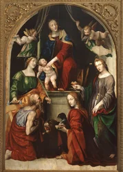 Madonna, Criança e Anjos entre os Santos Jerônimo, Catarina de Alexandria, Lúcia e João Evangelista, c.1513