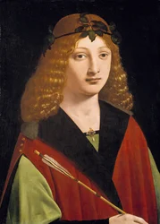 Retrato de um jovem segurando uma flecha, c.1500-10 (óleo no painel)