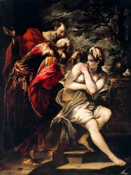 Susanna e Elders por Giovanni Antonio Burrini (1656-1727), óleo sobre tela
