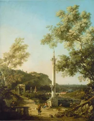 Paisagem inglesa Capriccio com uma coluna, c.1754