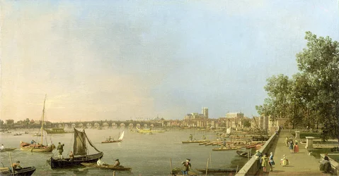 O Tamisa do Terraço da Somerset House, olhando rio acima em direção a Westminster e Whitehall, c.1750