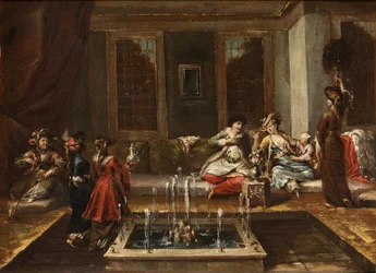Armenian interior ou Orient Scene par Guardi, Giovanni Antonio (1699-1760). Óleo sobre tela, tamanho : 44x61,5