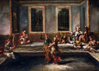 Dança de casal no harém par Guardi, Giovanni Antonio (1699-1760). Óleo sobre tela, tamanho : 44x61,5