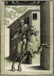Marcus Curtius, c.1540 (xilogravura de claro-escuro de 3 blocos)