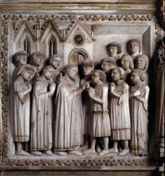 O milagre do mudo (Vida de São Pedro de Verona). detalhe de um relevo de mármore