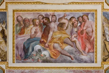 Génova, Duomo (Catedral de São Lourenço), no interior, a Capela Lercari ou a Capela do Santíssimo Sacramento (abside do norte), abóbada: "Os Justos do Antigo Testamento", afresco de Giovanni Battista Castello conhecido como Bergamasco