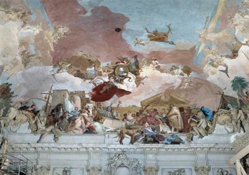 Apoteose do bispo Carl Philipp von Greiffenklau e a secção Europa do fresco do teto ... (fresco)