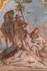 Palazzina (Pequeno Edifício): segunda sala ou sala de Ariosto com frescos representando episódios de "Orlando Furioso": "Angelica cuida das feridas de Medoro".