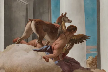 Palazzina (Prédio Pequeno), o hall de entrada: "O Sacrifício de Ifigênia", detalhe da corça enviada por Ártemis para substituir Ifigênia