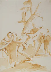 A fuga para o Egito (giz, caneta, tinta e lavagem)