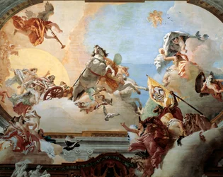 Alegoria criada para o casamento de Lodovico Rezzonico e da nobre veneziana Faustina Savorgnan em 1758, por Giambattista Tiepolo (1696-1770), fresco, Ca 