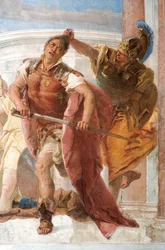 Detalhe de Minerva Restraining Achilles de Killing Agamemnon, da Sala da Ilíada na Palazzina