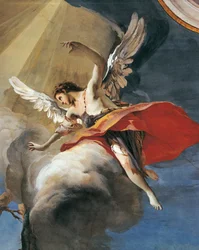 Sacrifício de Isaac por Giovanni Battista Tiepolo (1696-1770), fresco, Pormenor, Palácio Patriarcal, Guest Hall, Udine