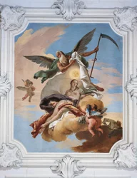 O tempo caçando a inveja e descobrindo a verdade, por Giovanni Battista Tiepolo (1696-1770), fresco, Villa Loschi-Zileri, Biron, Monteviale, Itália