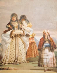 Caminhada de inverno, por Giambattista Tiepolo (1696-1770), afresco, detalhe, O quarto gótico, Bairro dos hóspedes de Villa Valmarana ai Nani, Vicenza, Itália