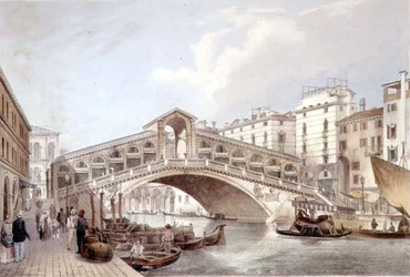A Ponte di Rialto, Veneza, gravada por Lefevre (litho)