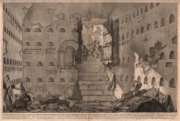 Vista de uma antiga descoberta da câmara sepulcral em 1736 perto de Roma, Itália (gravura)