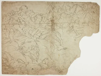 Santos, ou figuras alegóricas e putti sobre as nuvens