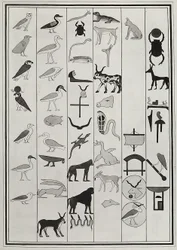 Desenhos das decorações do interior do túmulo do Faraó Psammético I, reproduzido em 1817 por Giovanni Battista Belzoni, alojado no Museu Britânico, Londres