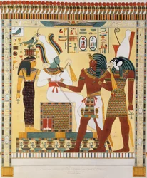 Mural das Tumbas dos Reis de Tebas, descoberto por G. Belzoni, quadro 19 de "Placas Ilustrativas das Pesquisas no Egito e na Núbia", gravado por Charles Hullmandel (1789-1850) 1820-22 (lit