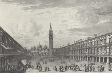 Piazza San Marco olhando para a Basílica e Campanário, 1763., 1763.