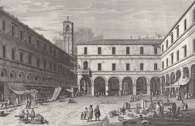 Vista da praça do mercado perto da igreja de San Giacomo, 1763., 1763.