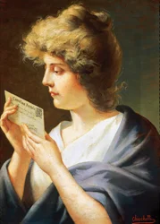 Rapariga com carta, Pintura de Giovanni Battista Chiocchetti (1843-1917)