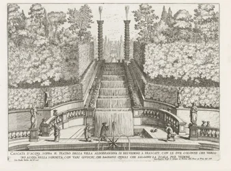 Cascade in de tuinen van de Villa Aldobrandini te Frascati
Cascata acima do teatro da Villa Aldobrandina di Belvedere em Frascati (...) (título sobre o objecto)
Fontes das vilas de Frascati (título da série)
Fonteinen van Frascati (título da série)