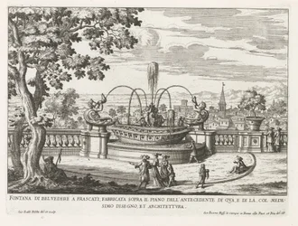 Fontein in de tuinen van de Villa Aldobrandini te Frascati
Fonte de Belvedere em Frascati, construída acima do piso do precedente aqui (...) (título sobre o objecto)
Fontes das vilas de Frascati (título da série)
Fonteinen van Frascati (título da série)