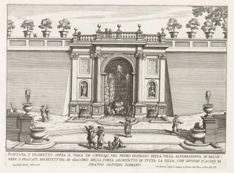 Fontein in de tuinen van de Villa Aldobrandini te Frascati
Fonte e elevação acima da avenida do cipreste (...) (título sobre o objecto)
Fontes nas vilas de Frascati (título da série)
Fonteinen van Frascati (título da série)