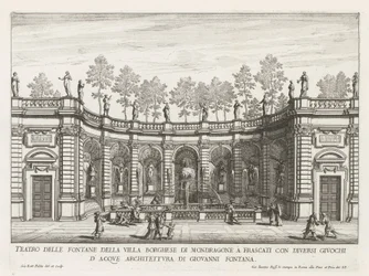 Fontein in de tuinen van de Villa Mondragone te Frascati Teatro das fontes da Villa Borghese de Mondragone em Frascati (...) (título no objeto) Fontes das vilas de Frascati (título da série) Fonteinen van Frascati (título da série)