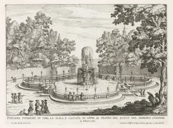 Fontein in de tuinen van de Villa Torlonia te Frascati
Fonte superior no cimo das escadas e cascata acima do teatro (...) (título sobre o objecto)
Fontes nas vilas de Frascati (título da série)
Fonteinen van Frascati (título da série)
