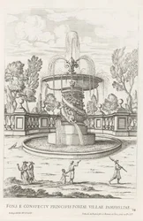 Fonte com golfinhos nos jardins de Villa Doria Pamphilj em Roma
Fons e conspectu principalis portae Villae Pamphyliae (título sobre o objecto)
Le fontane ne palazzi e ne giardini di Roma (título da série)
Fontes nos palácios e jardins de Roma (série tit