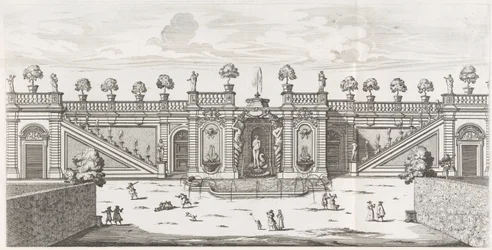 Fonte de Vênus nos jardins da Villa Doria Pamphilj em Roma Fons Veneris (título no objeto) Le fontane ne palazzi e ne giardini di Roma (título da série) Fontes nos Palácios e Jardins de Roma (título da série)