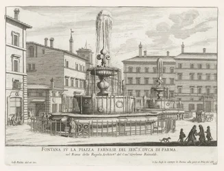 Fonteinen na Piazza Farnese te Roma Fonte na Piazza Farnese do ser.mo s.r Duca di Parma (título no objeto) Fontes de Roma (título da série) Fonteinen van Rome (título da série)