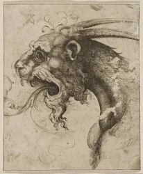 Cabeça de uma Chimera par Franco (chamada Semolei) (caneta, tinta da china marrom sobre papel)