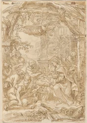 A Adoração dos Pastores, c.1680-1690 (desenho a pena e tinta)