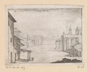Vista do Fórum Romano em Roma Campo Vaccino (título no objeto) Vistas de Roma (título da série) Alcune vedute et prospettive di luoghi dishabitati di Roma (título da série)
