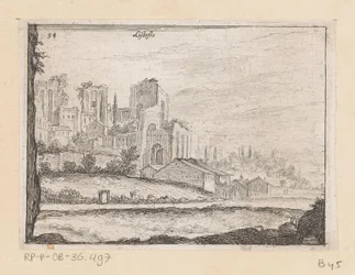 Ruínas do Palazzo Maggiore te Rome Listesso (título no objeto) Gezichten op Rome (título da série) Algumas vistas e perspectivas de lugares desabitados em Roma (título da série)