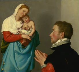 Um cavalheiro em adoração diante da Madona, c.1560 (óleo sobre tela)