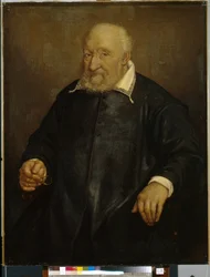 Retrato de Christoforo Novati (?) (Retrato de C. Novati). Pintura de Giovan Battista Moroni (1520 ou 1525-1578), óleo sobre tela. Arte italiana (Bergamo)