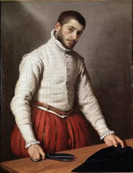 Retrato do Homem ou "O Alfaiate" Pintura de Giovan Battista Moroni (Giovanbattista, Giovanni Battista) (ca. 1529-1578) 1570 Dim. 99,5x77 cm Londres, galeria nacional