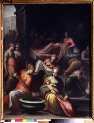 A Natividade de João Baptista. Pintura de Giovanni Battista Naldini (1537-1591). Óleo sobre tela. Tamanho: 89x74cm. Florentine Maniersme arte. Museu Pushkin, Moscovo.