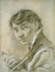 Retrato de um jovem segurando uma espada, c.1735 (giz preto e branco com carvão sobre papel)