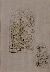 Esboços para um altar com Santa Margarida de Cortona, São Sebastião e São Roque (anverso); Dois esboços para um altar (verso)