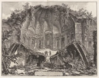 Restos do Templo do Deus Canopus na Villa de Hadrian em Tivoli