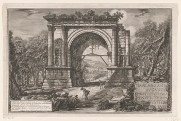 Boog van Augustus te Aosta
Vista do Arco construído em honra de Augusto perto da Cidade de Aosta no Piemonte, antiga Augusta Praetoria Salassorum (título sobre o objecto)
Enige gezichten op door Romeinen gebouwde triomfbogen en andere monumenten (serie g