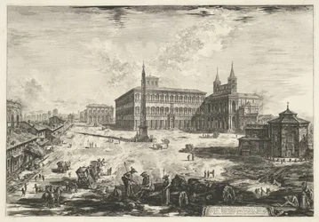 Gezicht op het Lateraan te Rome met de Sint-Jan van Lateranen
Veduta della Piazza, e Basilica di S. Giovanni in Laterano (título sobre o objecto)
Gezichten op Rome (título da série)
Vistas de Roma desenhadas e gravadas pelo arquitecto Giambattista Piran