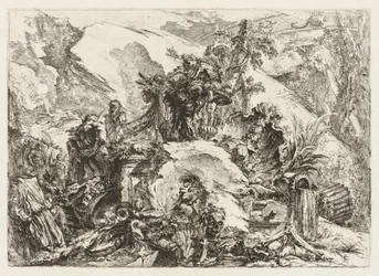 Groteschi: Ruínas com cabeça e esqueleto de mortes.