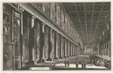 Interieur van de Santa Maria Maggiore te Rome Vista interior da Basílica de S. Maria Maggiore (título no objeto) Gezichten op Rome (título da série) Vistas de Roma projetadas e gravadas pelo arquiteto Giambattista Piranesi Ve (nez) iano (título da série)